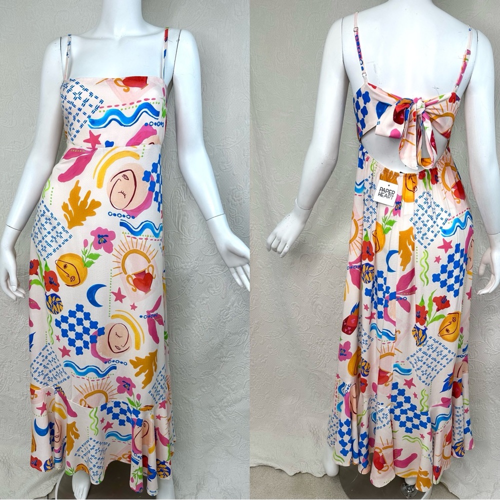 Paper Heart NWT Whimsical Abstract Print Spaghetti Strap Maxi Dress